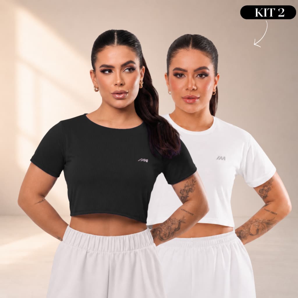 Kit 2 Cropped Feminino Dry Fit Academia Anti Odor Treino Fitness Blusa Camiseta Esportiva Tecido Furadinho Respirável