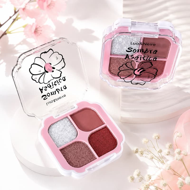 Paleta de Sombras Lua & Neve Sombra Asiática 4 Cores Matte e Cintilante Alta Pigmentação