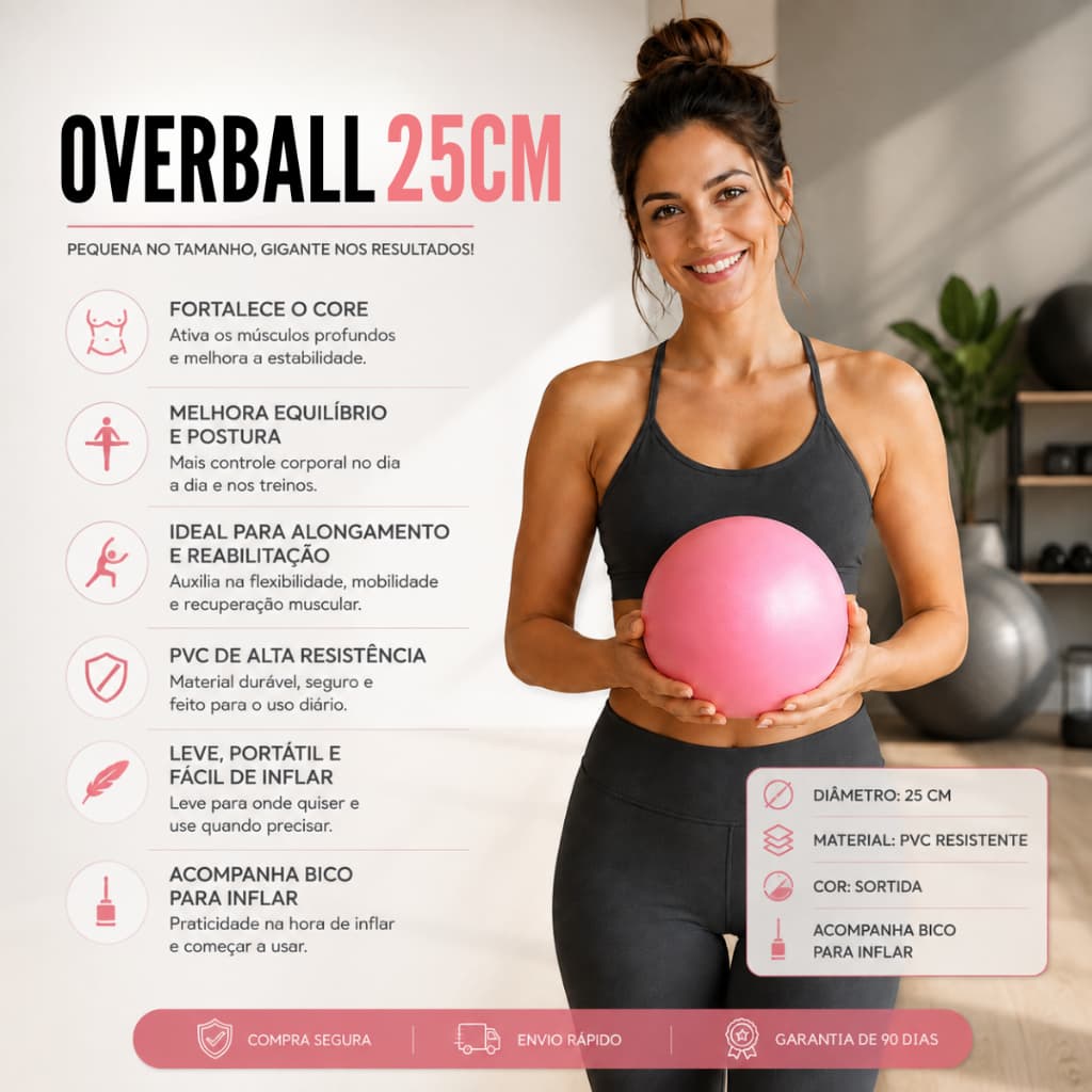 Bola Overball Pilates 25cm Antiestouro Para Yoga Fisioterapia