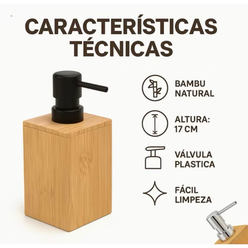 Dispenser Moderno para Sabonete ou Detergente em Bambu Estilo e Funcionalidade