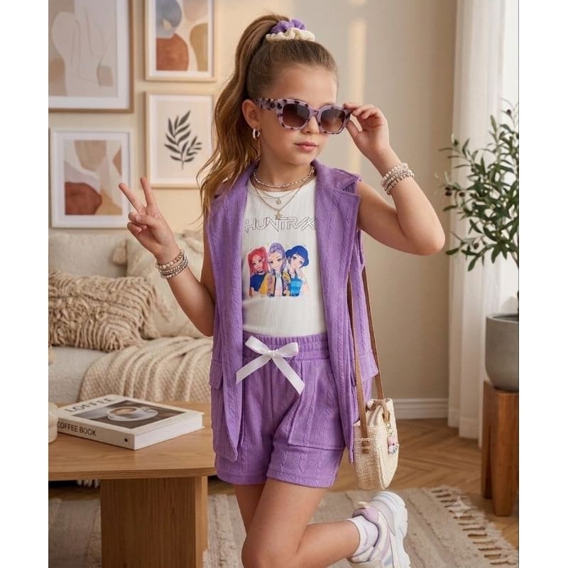 conjunto infantil menina tendência guerreiras, personagens , huntrix , blogueirinha, verão, casual, festa
