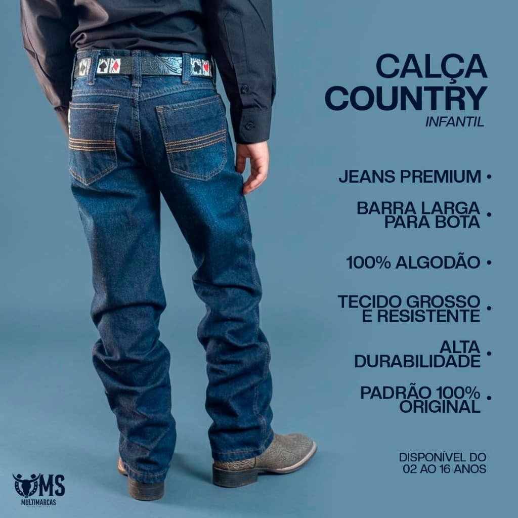 Calça Infantil Masculina Jeans Country Cowboy Rodeio Bordada Calça Menino Estilo Agro