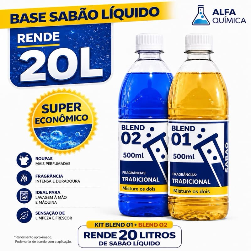 Sabão Lava Roupas Rende 20 Litros Azul 2x500ML