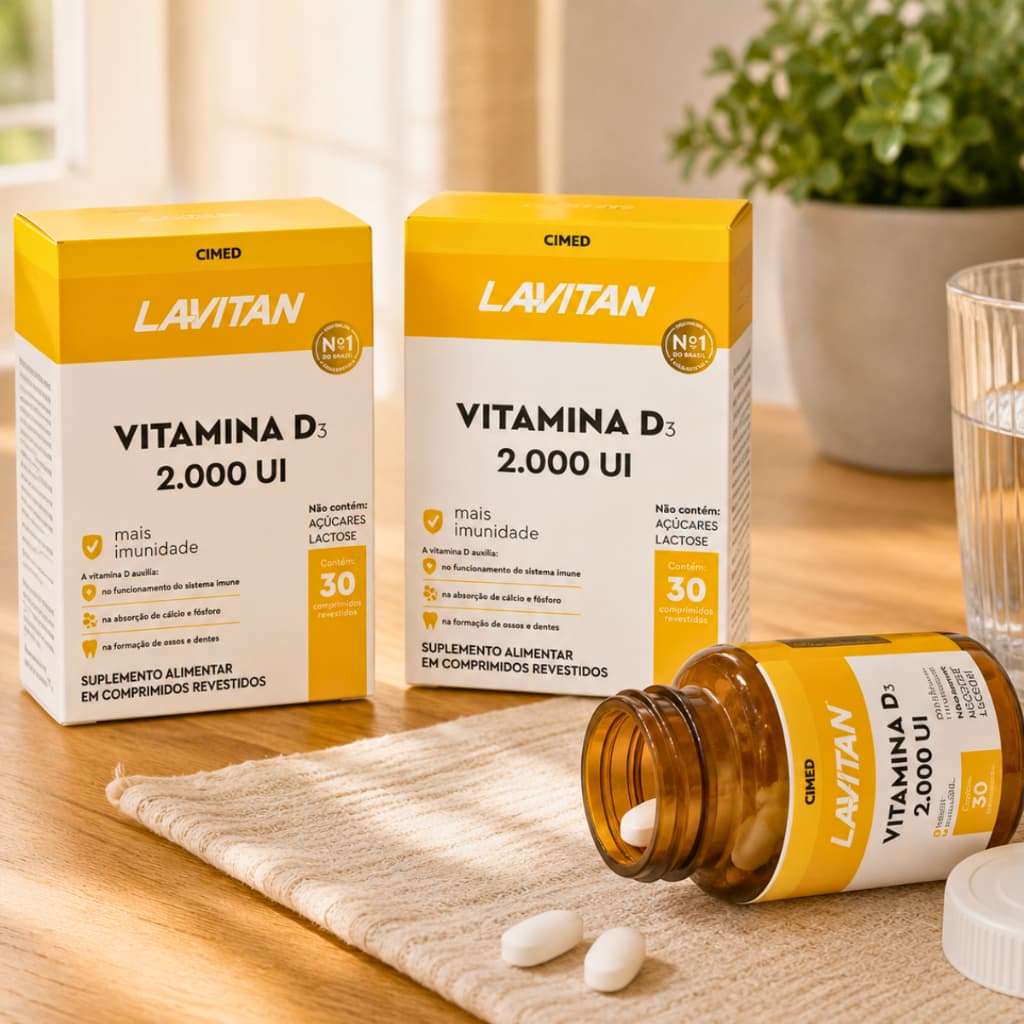Lavitan Vitamina D3 2000UI 30 Cmp Suplemento Osso Cálcio Dente Adulto Preço Imunidade Cimed Promoção
