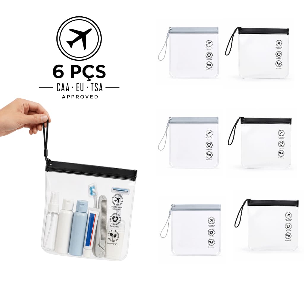 Kit 6 Sacos Zip Viagem Internacional Líquidos Aeroporto