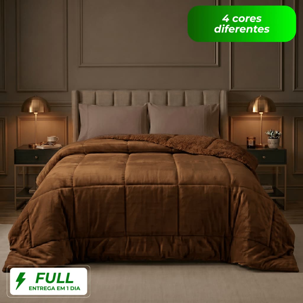 Coberdrom Cobertor Sherpa Casal 600 Fios Dupla Face Colorida Pele de Carneiro Inverno Antialérgico