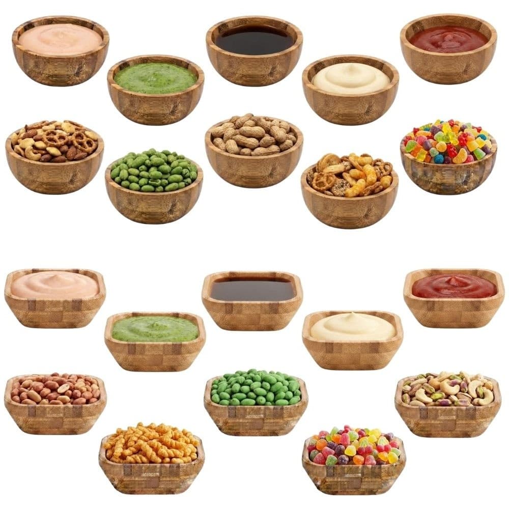 Jogo De Bowls Em Bambu Ecológico Para Servir Molhos Petisco Aperitivos Mesa Posta