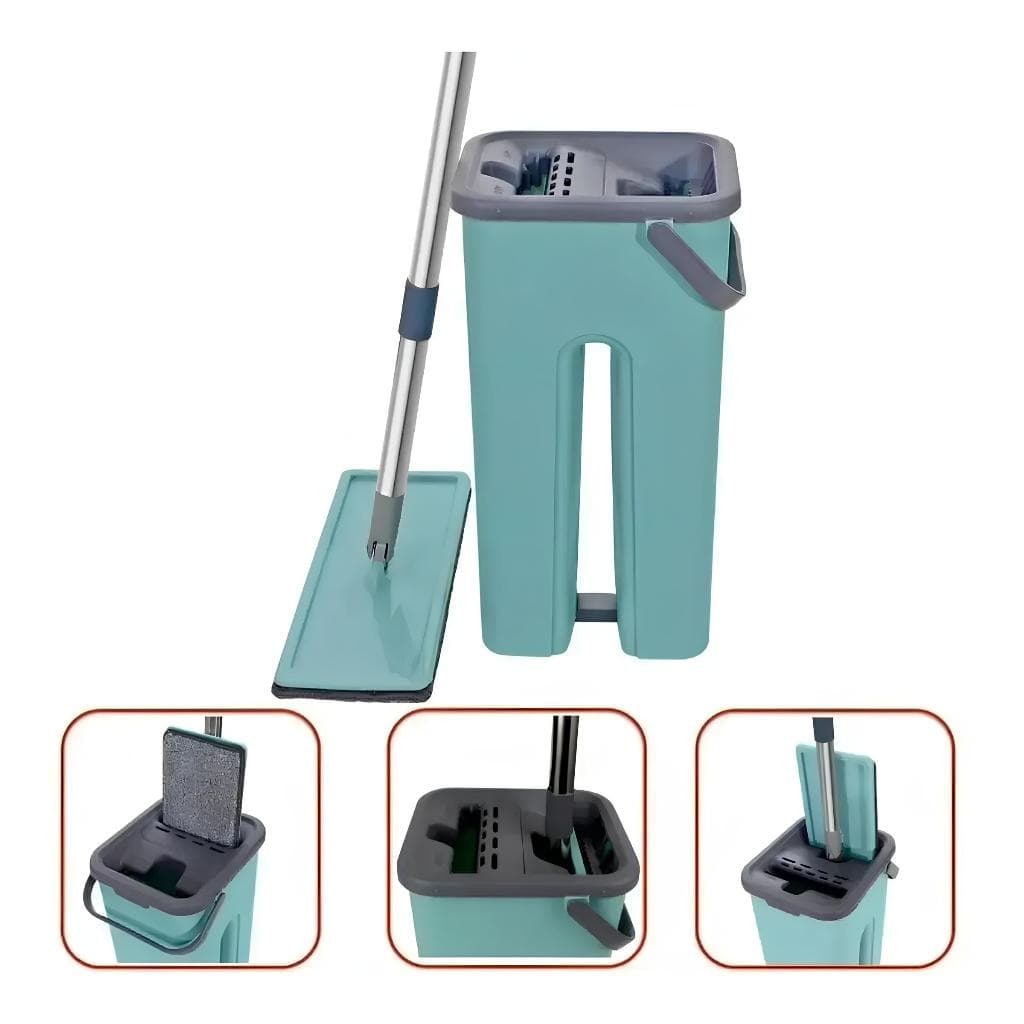 Rodo Flat mop Esfregão Magico Limpa Facil com Balde limpa e Seca kit 2 Refil