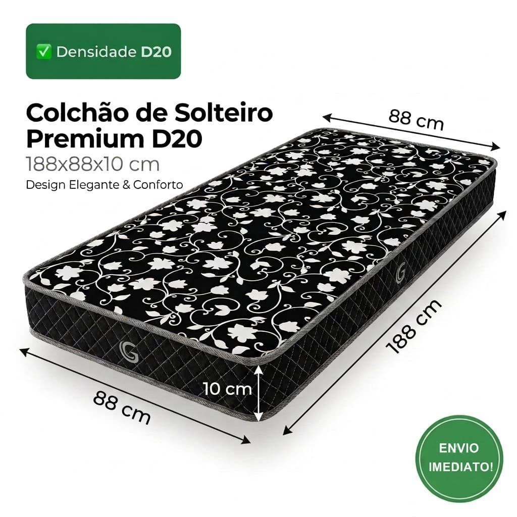 Colchão de Solteiro D20 188x88x10 Macio e Firme