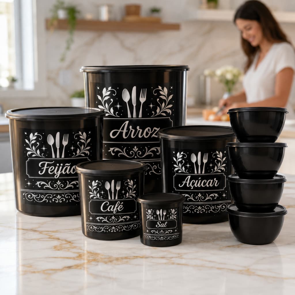 Kit Potes para Cozinha Coloridos Bowls Empilháveis Armazenamento