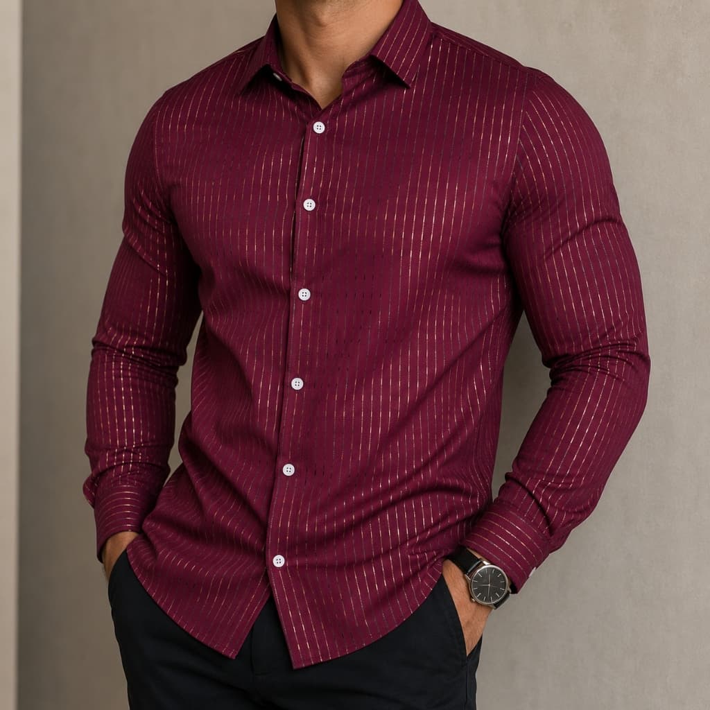 Camisa social masculina luxo com listras, em dourado camisa slim fit para homens