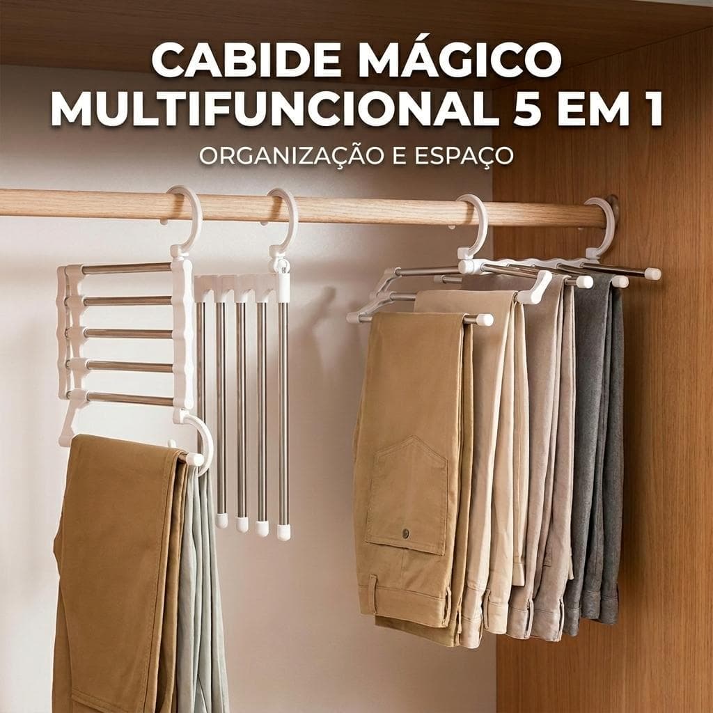 Cabides Mágicos Para Calças 5 Divisórias Organizador Retrátil Aço Inox Multifuncional