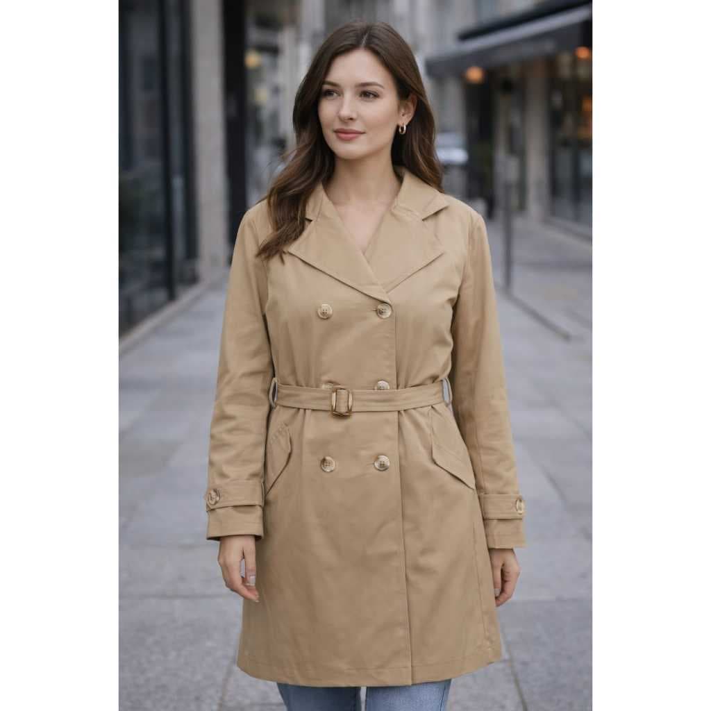 Sobretudo Feminino Modelo Trench Coat com Botões e Cinto