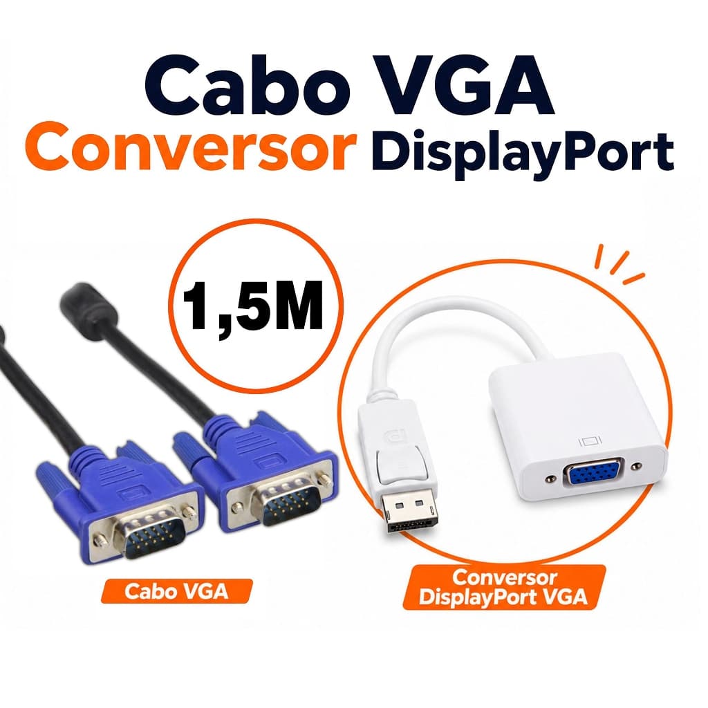 Cabo Adaptador DisplayPort Lehmox 1,5 metros HD 15 Macho x Macho Plug  Play para PC Monitor TV