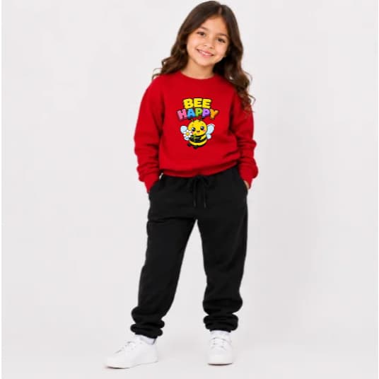 Conjunto Moletom Premium Várias Cores Infantil Estampa Be Happy Abelinha Colorida Fofa
