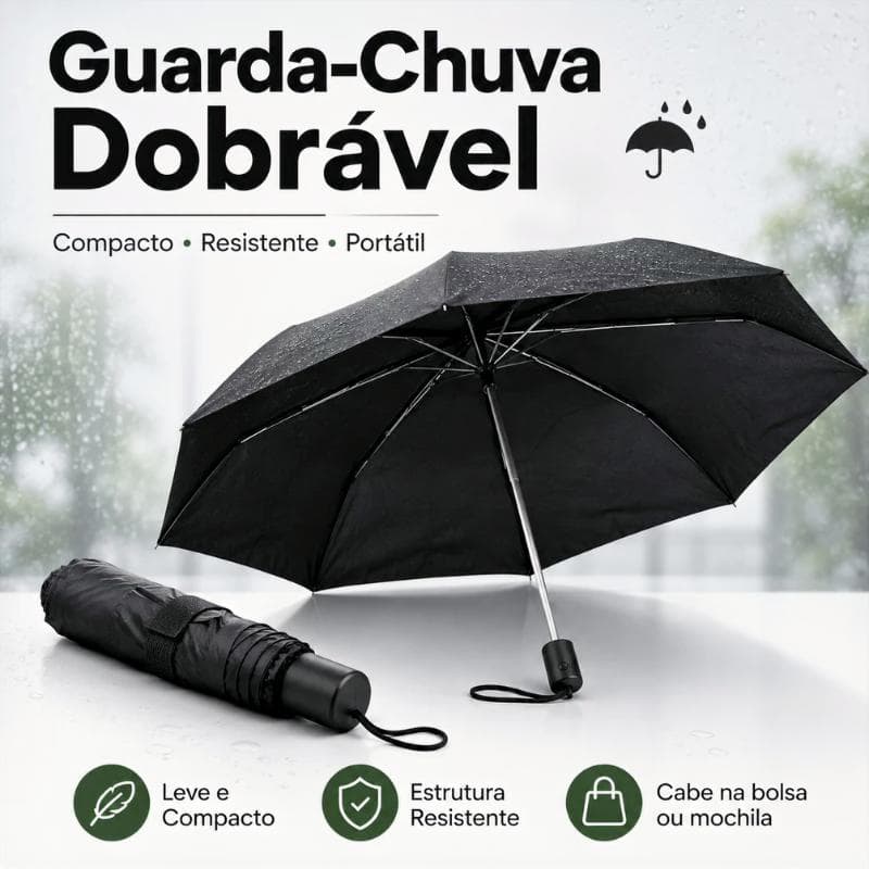 Guarda Chuva Compacto Dobrável Resistente Proteção Solar Antivento Preto Automático Reforçado
