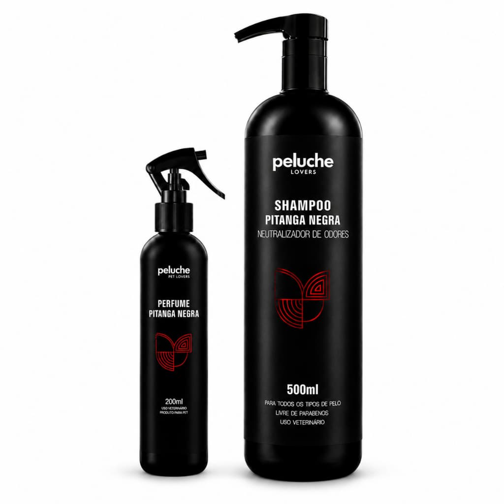Shampoo Eliminador de Odores Perfume Pitanga Negra Peluche para Cachorro Kit Banho Pet Cães Cheiroso