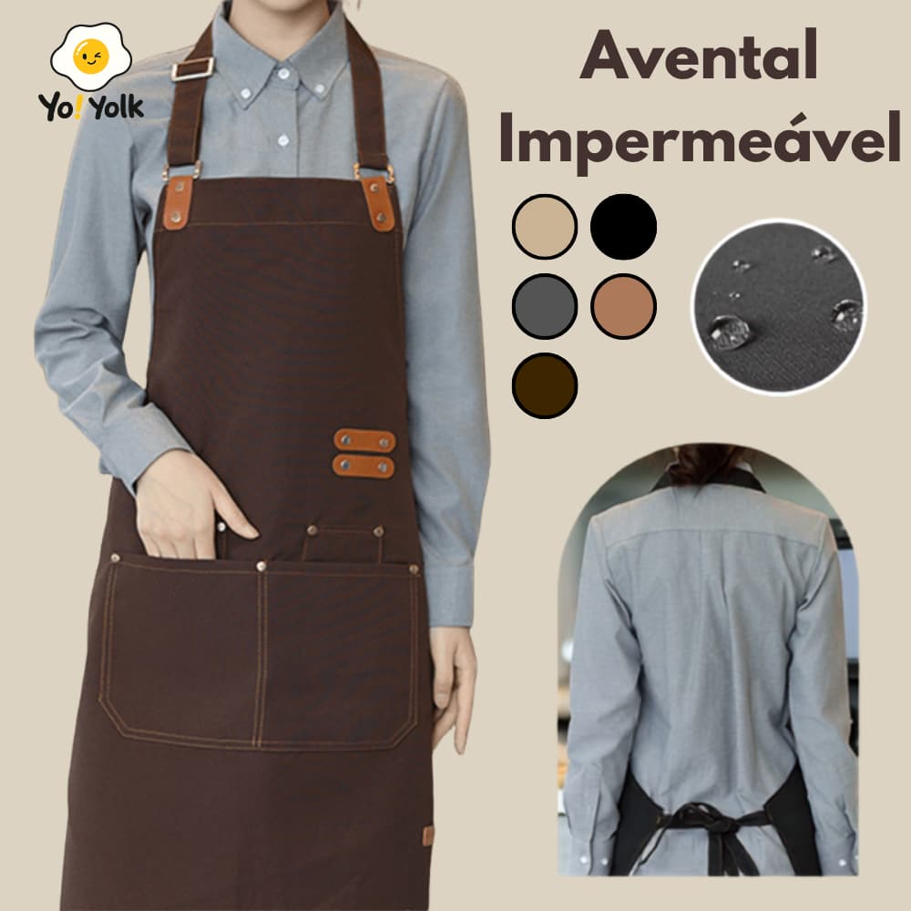 Avental Unissex Cozinha Profissional Impermeável Dois Bolsos Frontal Ajustável | Modelo Pescoço