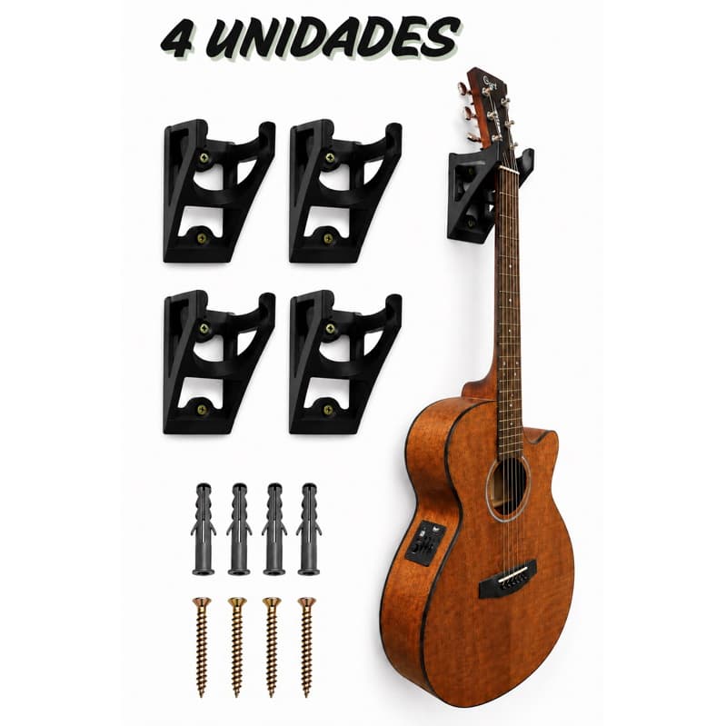 04 Suporte de Parede Para Violão Guitarra Baixo Ukulele Cavaco Com Parafusos