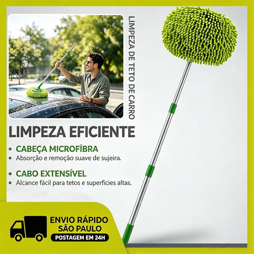 Esfregão Mop Escova limpeza Lavagem de Carro Cabo Telescópico Ajustável Microfibra