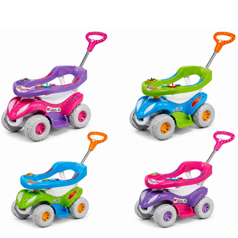 Carrinho de Passeio Quadriciclo Infantil Calesita Super comfort Flower C/ Empurrador 2 em 1