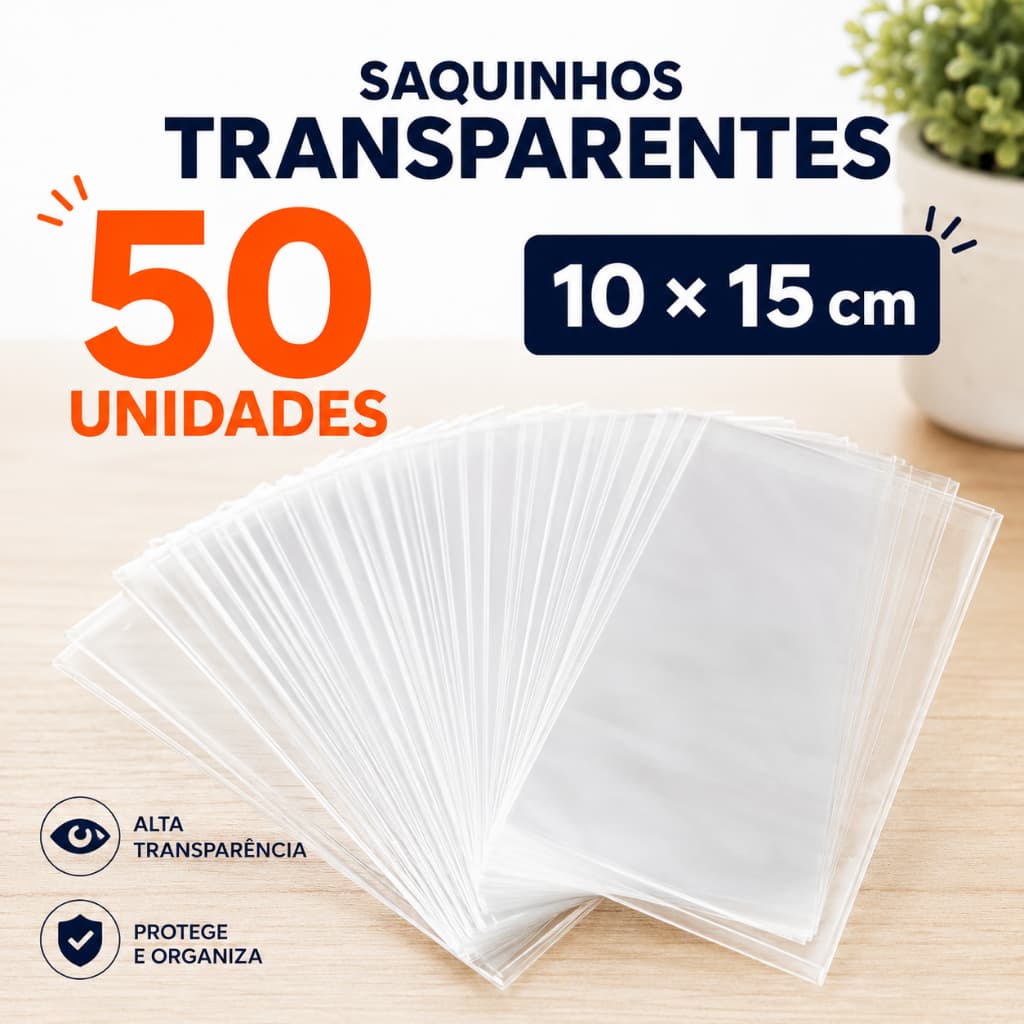 Kit 50 Saquinho Transparente 10x15 PP Celofane Brilhoso
