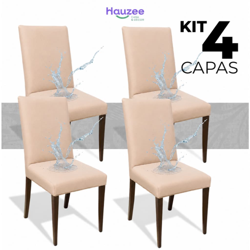 Kit 4 Capas de Cadeira 100% Impermeável Encaixe Perfeito Corino Lavável Protetora Sala de Jantar