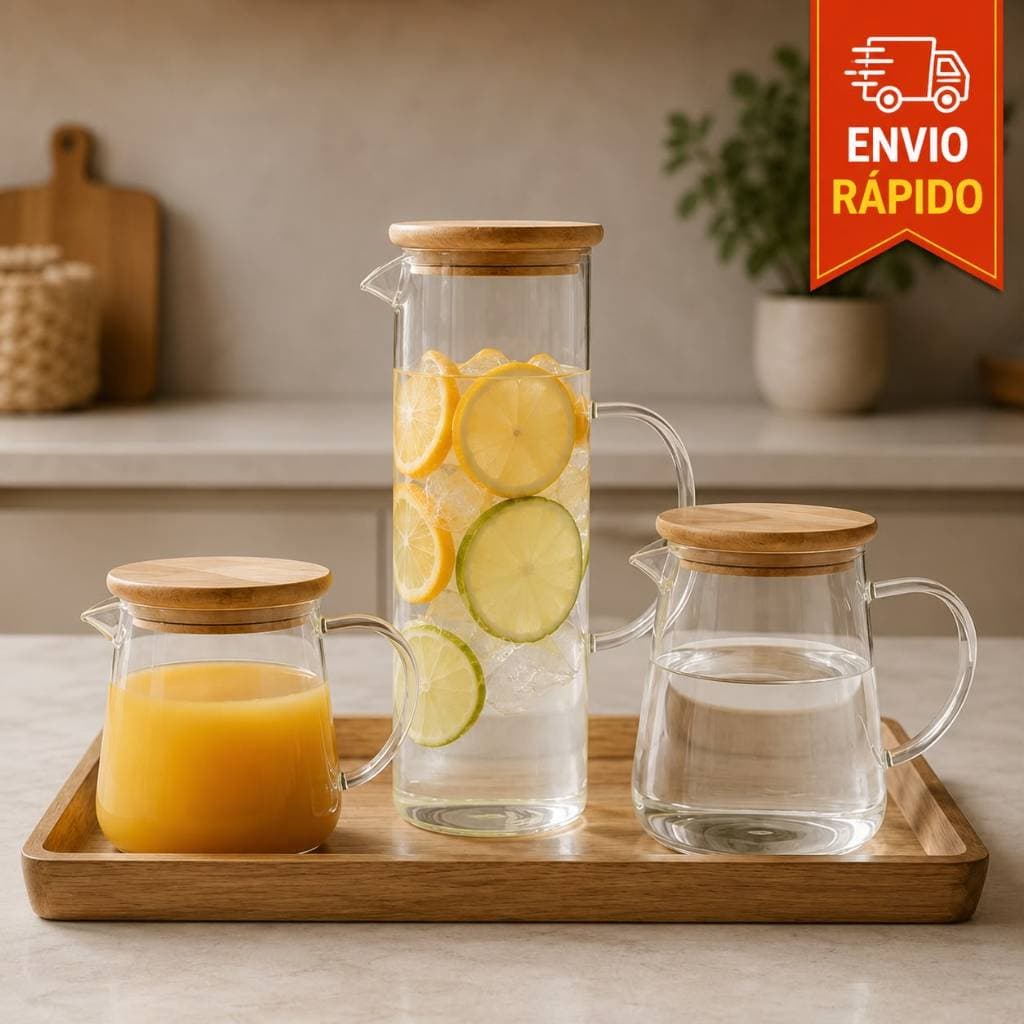 Jarra De Vidro Com Tampa Bambu Hermética 550ml 750ml 1,2L Água Suco Chá Cozinha Vidro Borossilicato Mesa Posta Garrafa