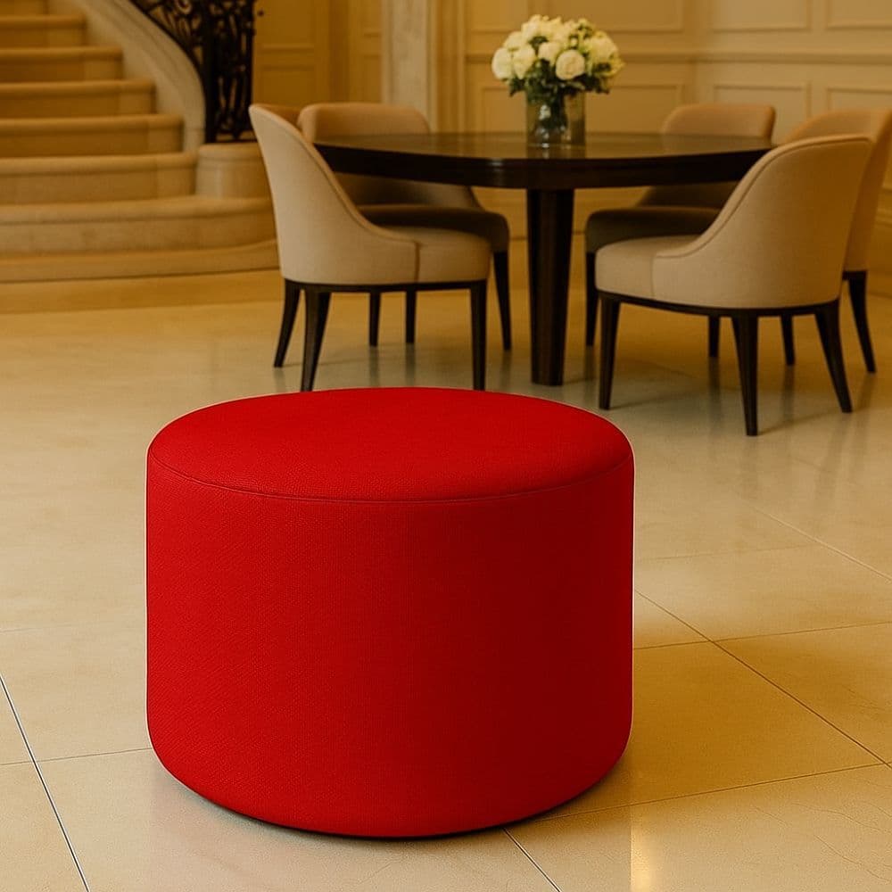 Puff Orgânico Liz Redondo Puf Pufe Banco Banqueta Para Quarto Sala Recepção Elegante Suede Vermelho