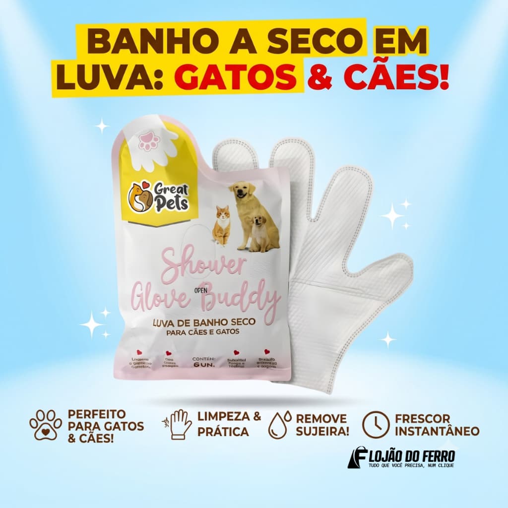 Luva Banho A Seco De Pets Cães e Gatos Clean Buddy Great Pets