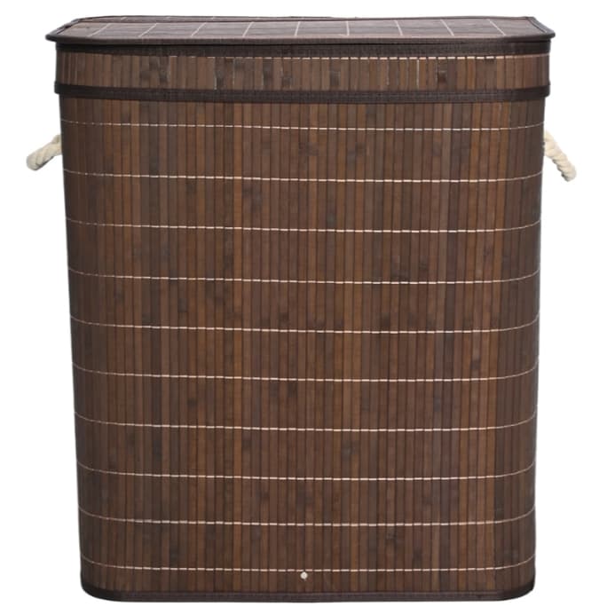 Cesto de Roupa Duplo com Tampa 60cm em Bambu Escuro