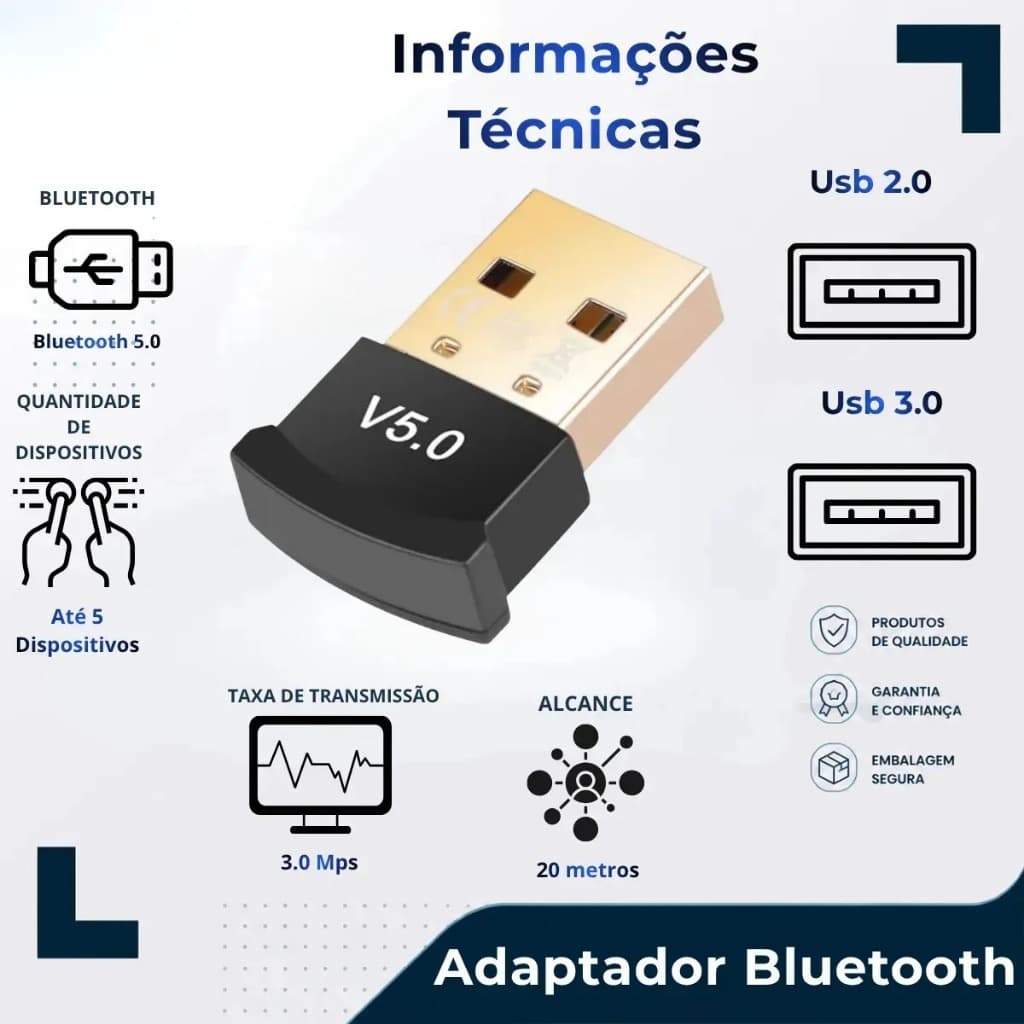 Adaptador Bluetooth Conector Pc Dongle Usb 5.0