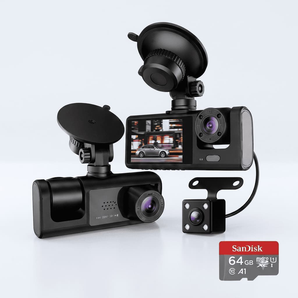 Kit 3 Câmeras Veiculares Full HD 1080p Wi-Fi Visão Noturna Cartão 64GB Uber Táxi 99
