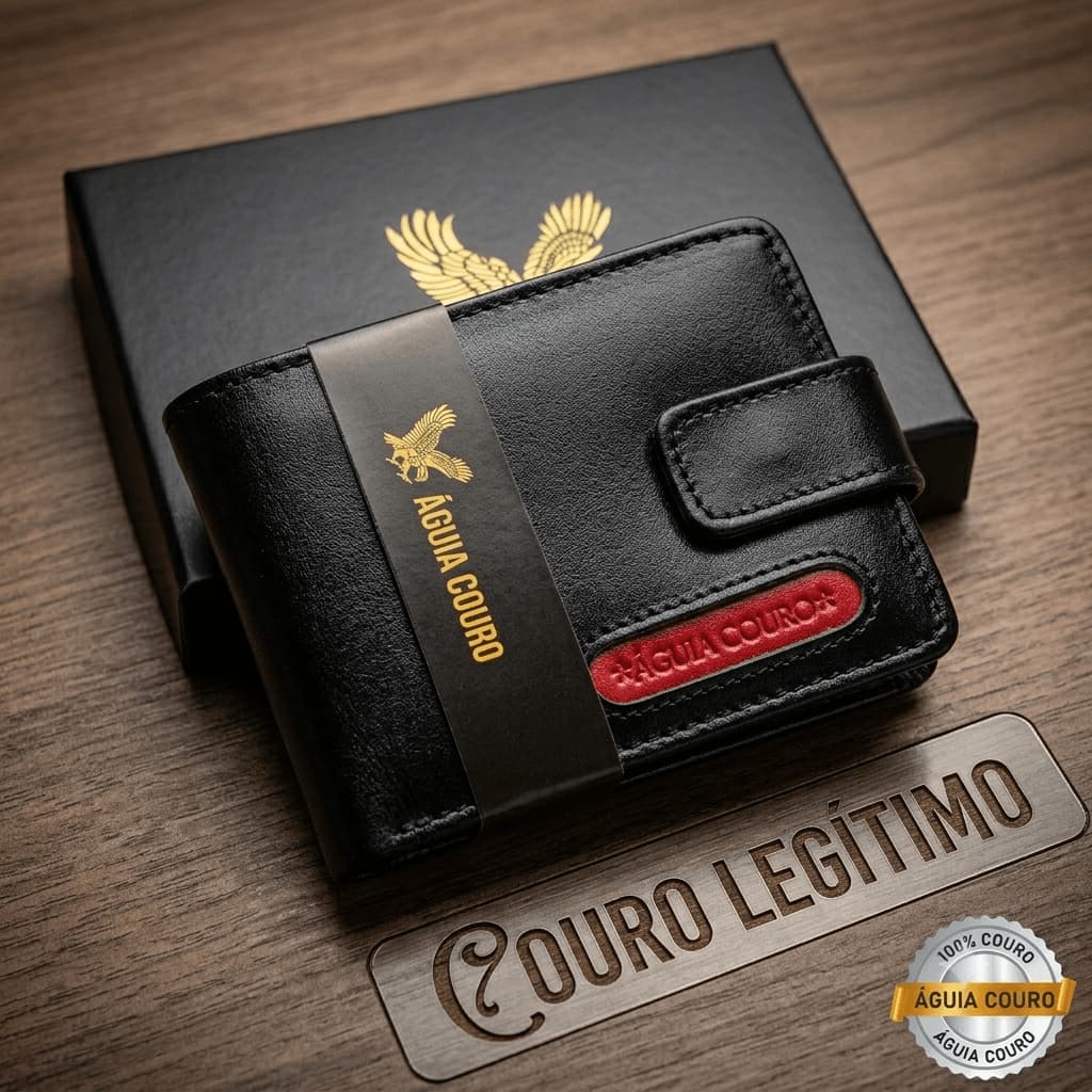 Carteira Masculina Preta Couro 100% Legítimo com Fecho Porta Moedas CNH Documentos Premium Homem Original Promoção