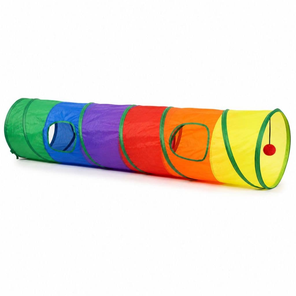 Túnel para Gatos 1,15m Dobrável Colorido com Bolinha Brinquedo Interativo Pet para Gato