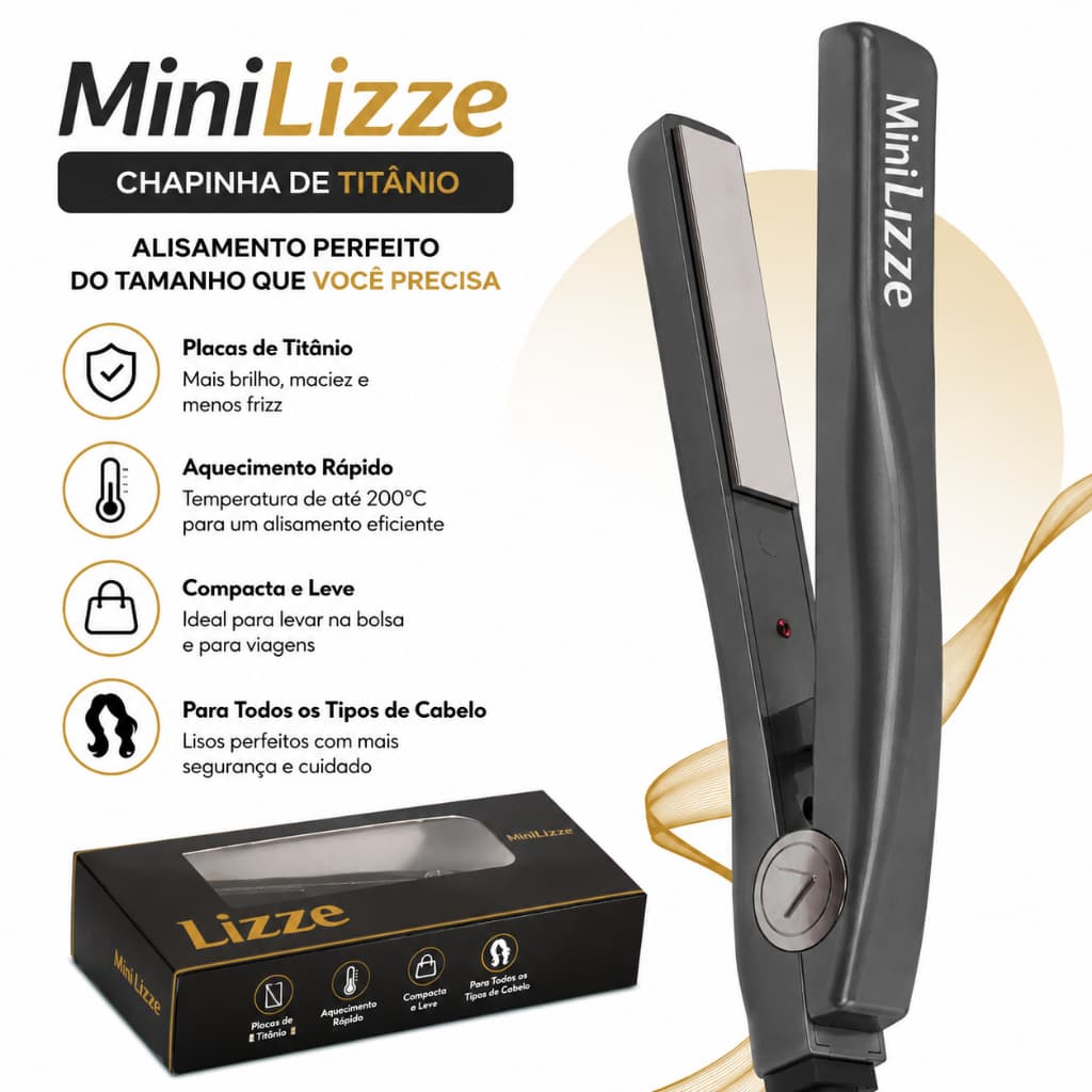 Chapinha Mini Lizze Titânio 200°C Bivolt 127V/220V Original Profissional Compacta para Viagens