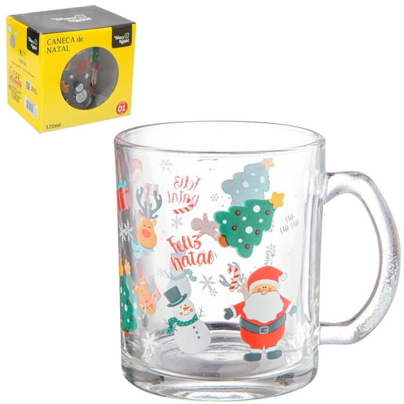 CANECA XICARA DE NATAL DE VIDRO