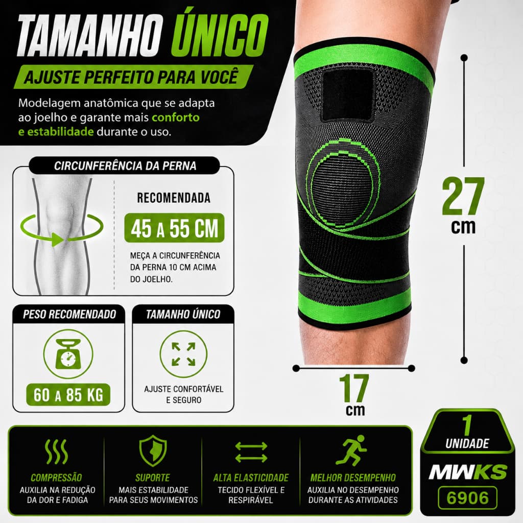 Joelheira de Compressão Ortopédica Knee Support Ajustável Esportiva MWKS 6906