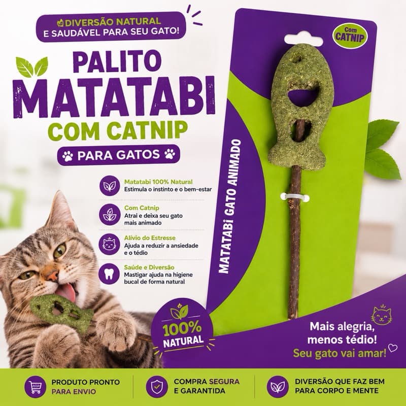 Palito Matatabi Com Catnip Para Gatos Pet Works - Relax e Diversão Natural