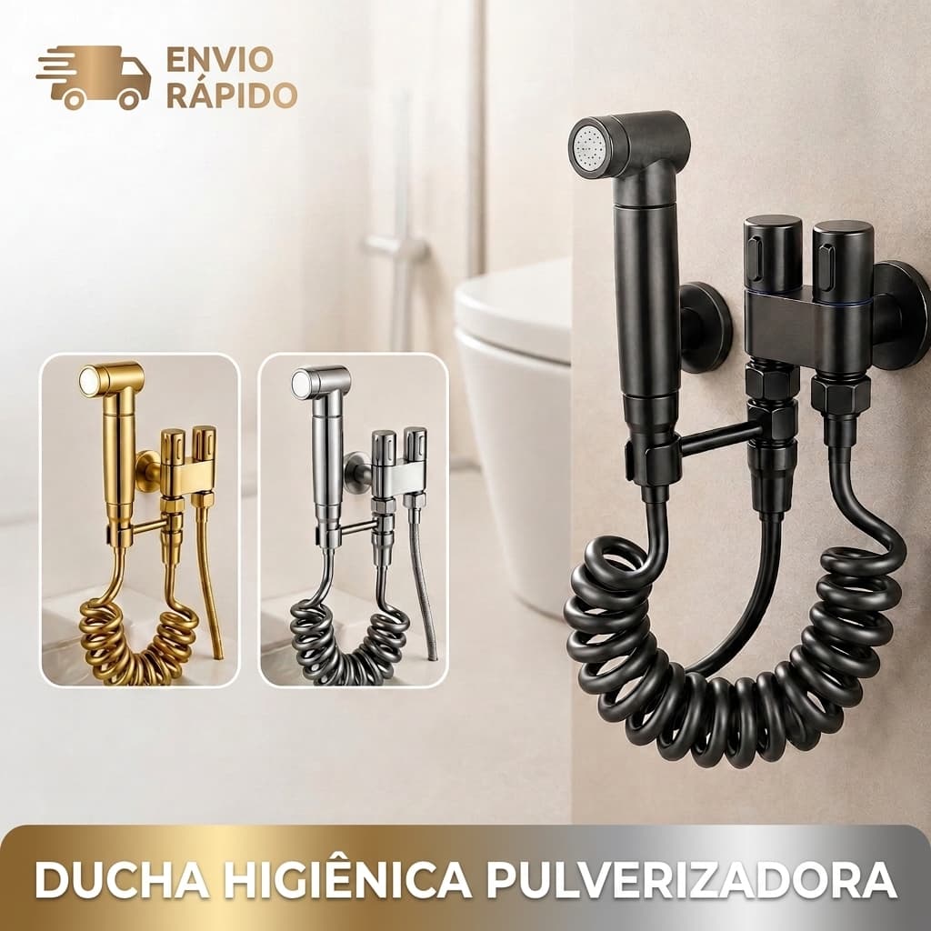Ducha Higiênica Banheiro Luxo e Moderno  Duas Saídas 1/2mm Dupla Completa Registro Conjunto Pulverizador