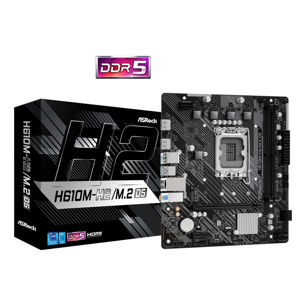Placa Mãe LGA1700 H610M ASRock H610M-H2/M.2 D5 DDR5 M.2 NVMe 2x HDMI Rede Gigabit Intel Core 12 13 14 Geração