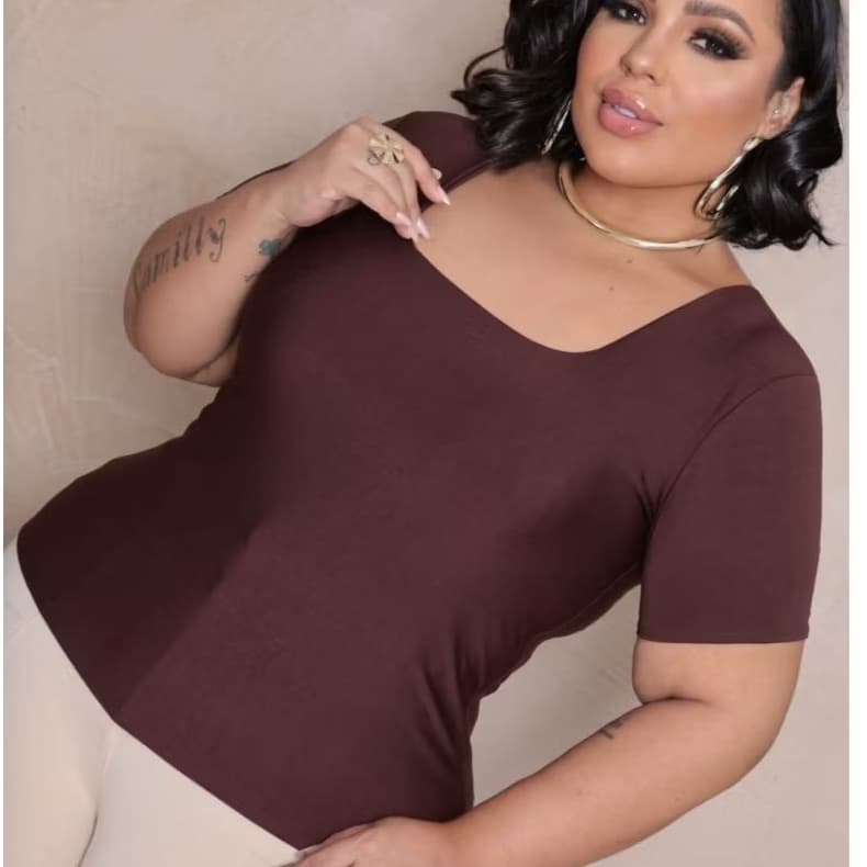 Babylook plus size blusa feminina forro duplo gola  quadrada