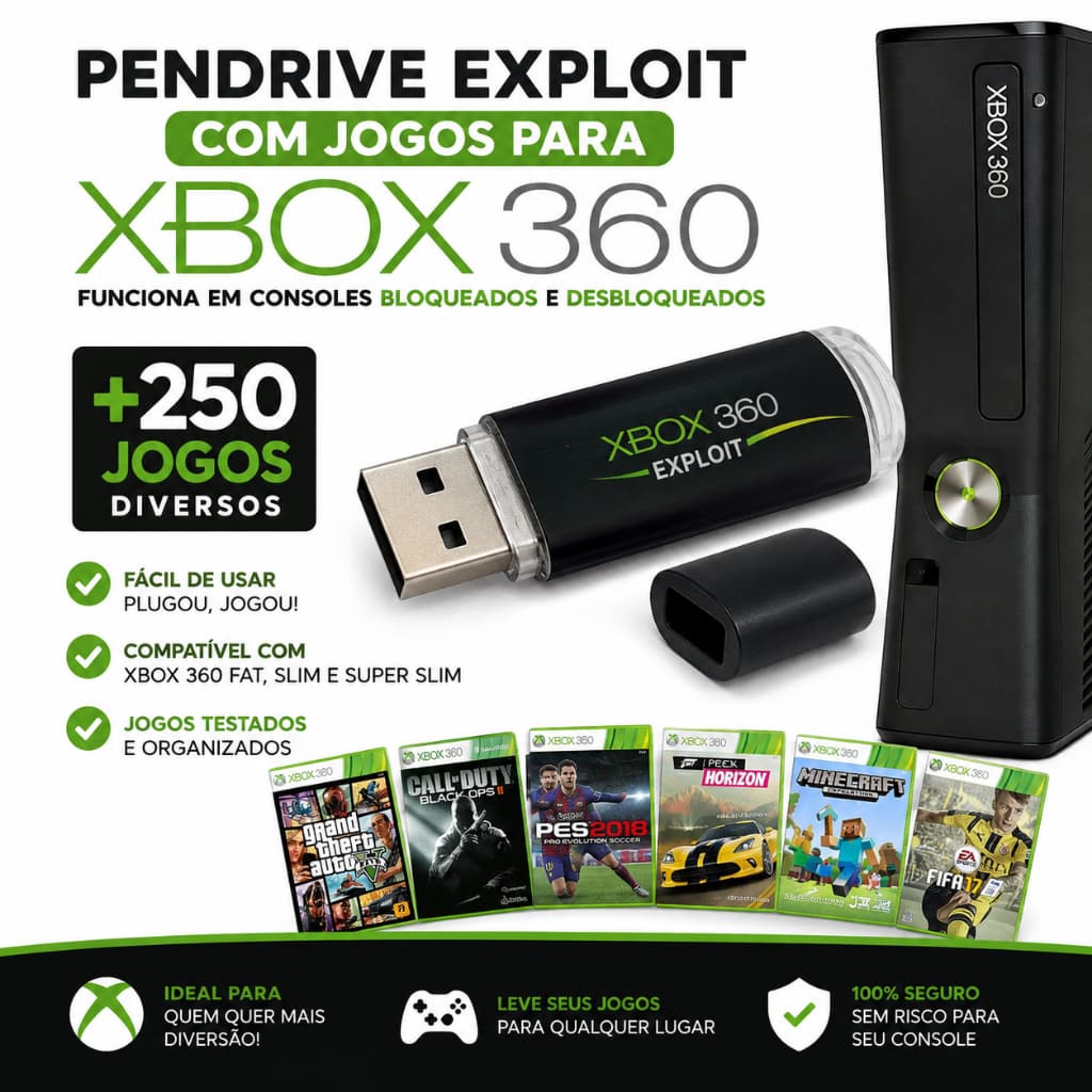Pendrive Exploit Xbox 360 com Jogos para Console Bloqueado e Desbloqueado