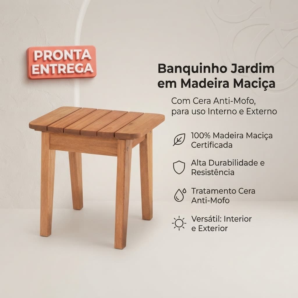 Banquinho Jardim em Madeira Maciça Maciça Cera Anti-Mofo  uso Interno e Externo Envio imeadiato full