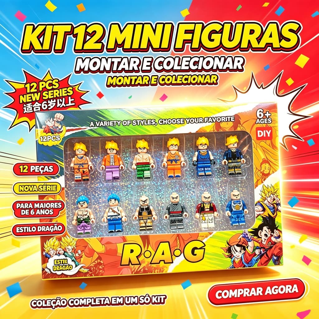 Kit 12 Figuras Blocos Montar Dragon Ball Z, Bonecos Goku Vegeta, Brinquedo Colecionável Infantil Para Meninos