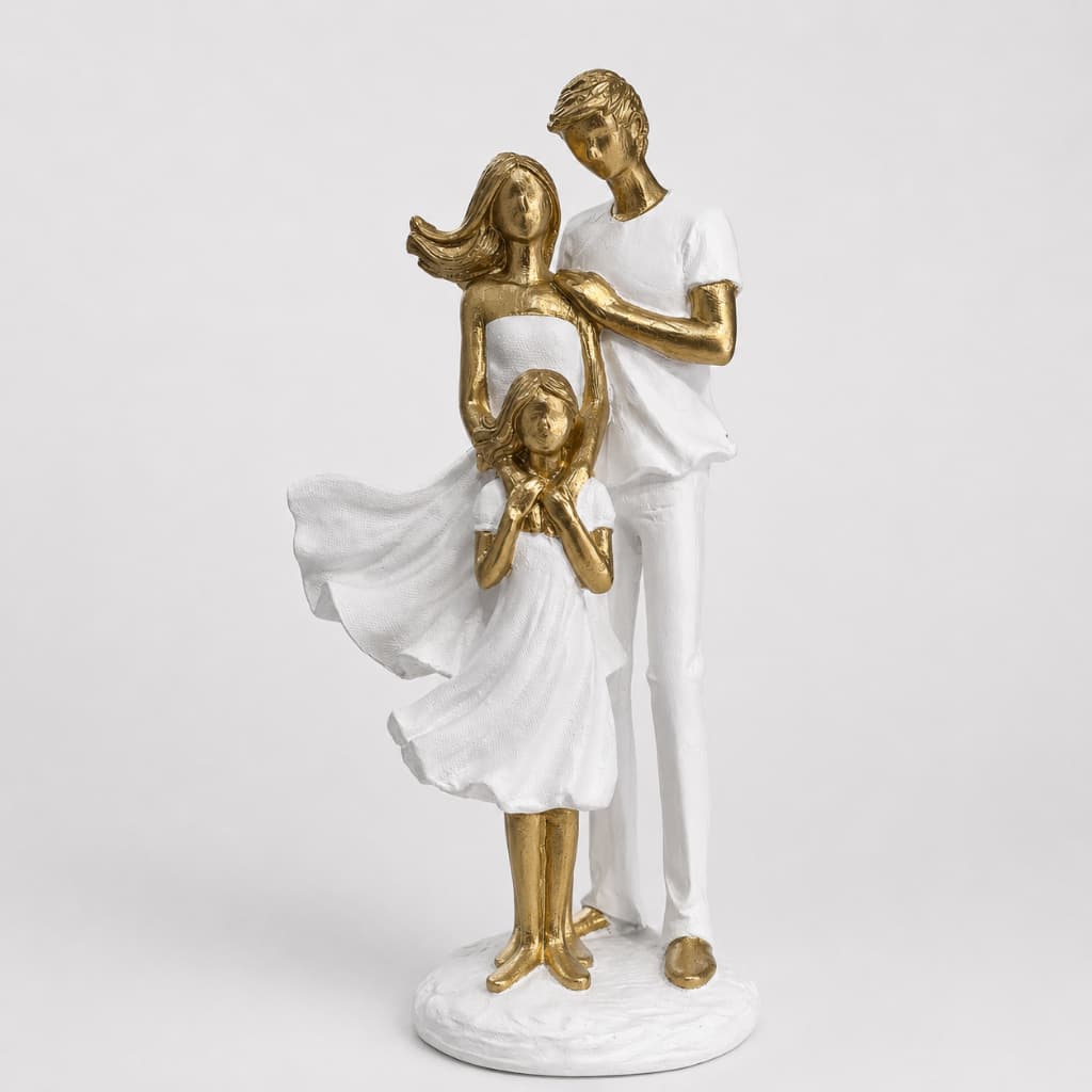 Estátua Escultura Família com Filha em Pé Decorativo Pai Mãe Garota | Presente Amor Decoração União