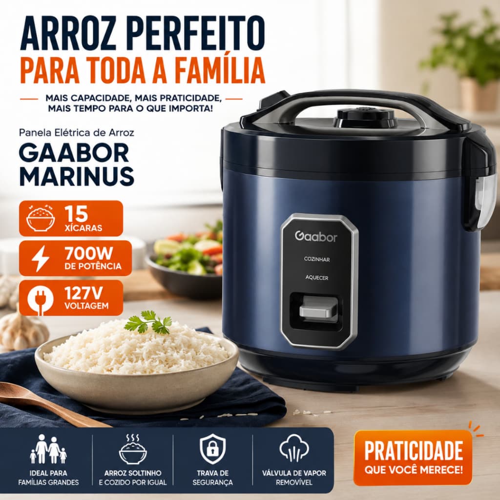 Panela Elétrica de Arroz Gaabor Marinus 15 Xícaras 700W 2,2L 127V Azul