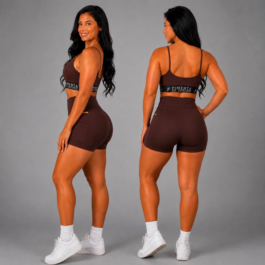 Conjunto Fitness Feminino Short Legging com Bolso Top Liso