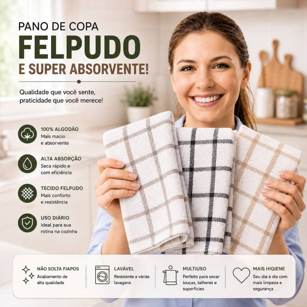 Kit 6 Panos de Copa Listrados Atoalhado 40x60cm – Alta Absorção | Cozinha | Sortidos