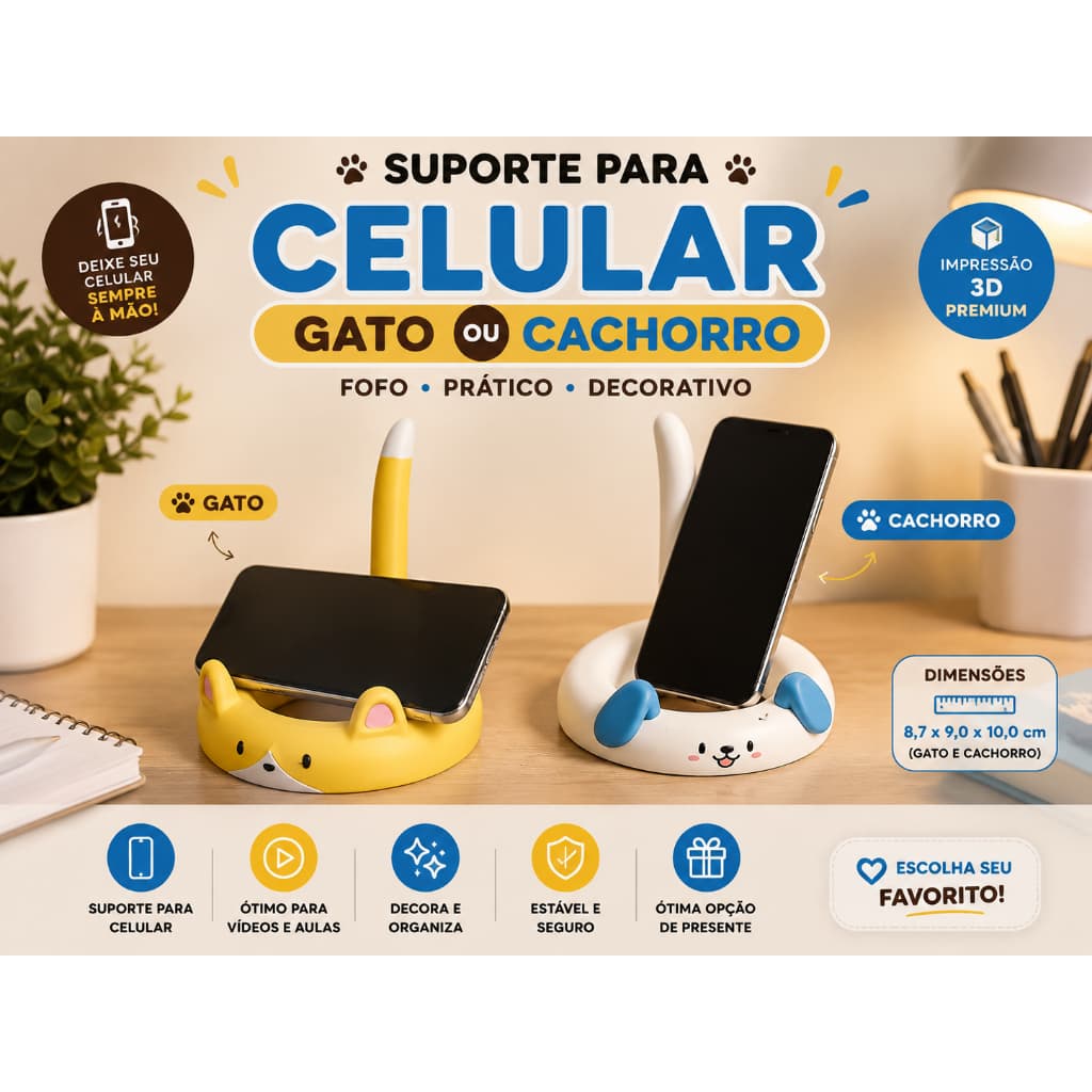 Suporte para Celular Gato ou Cachorro 🐱🐶 | Decoração + Phone Holder 3D